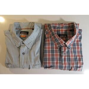 Orvis Set Of 2 Plaid L/S Shirts Men's Large 3 Pocket Geen/White Red/Blue/White